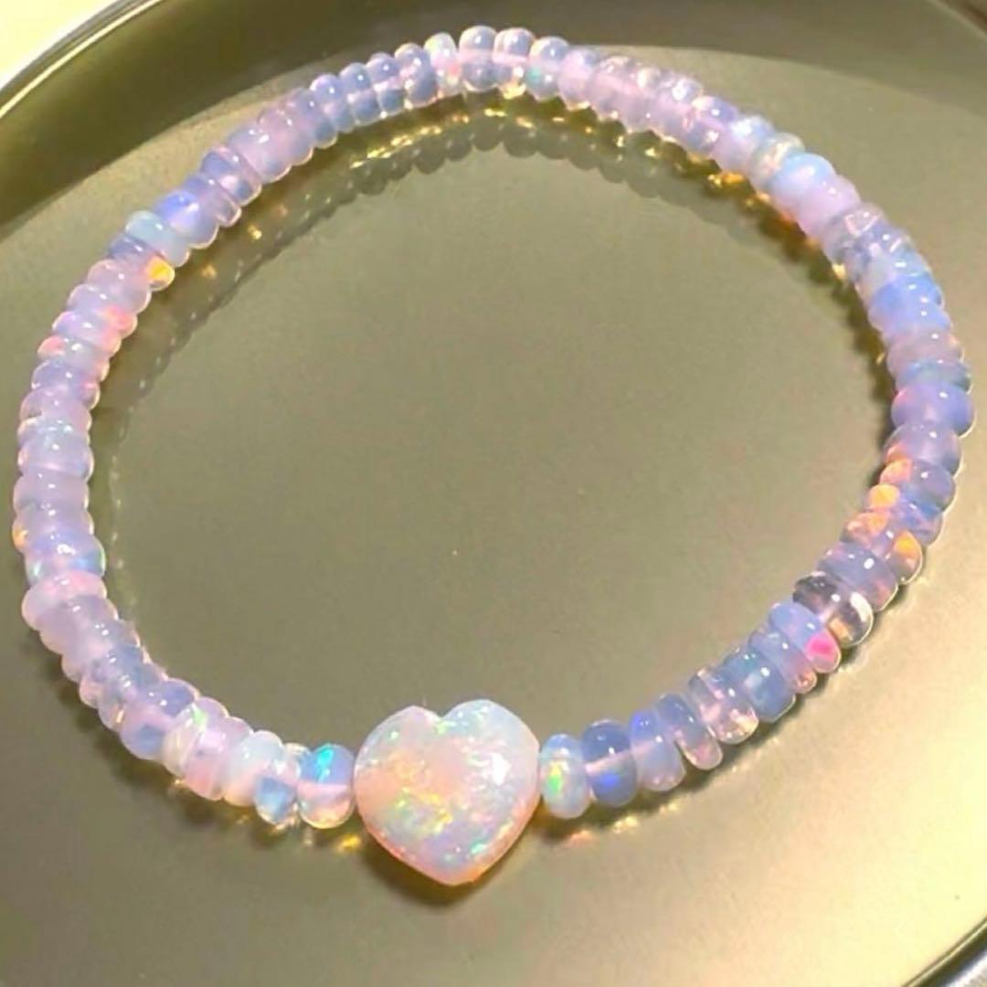 【宝石質】　プレシャスオパール　ハートカット　ブレスレット　激レア