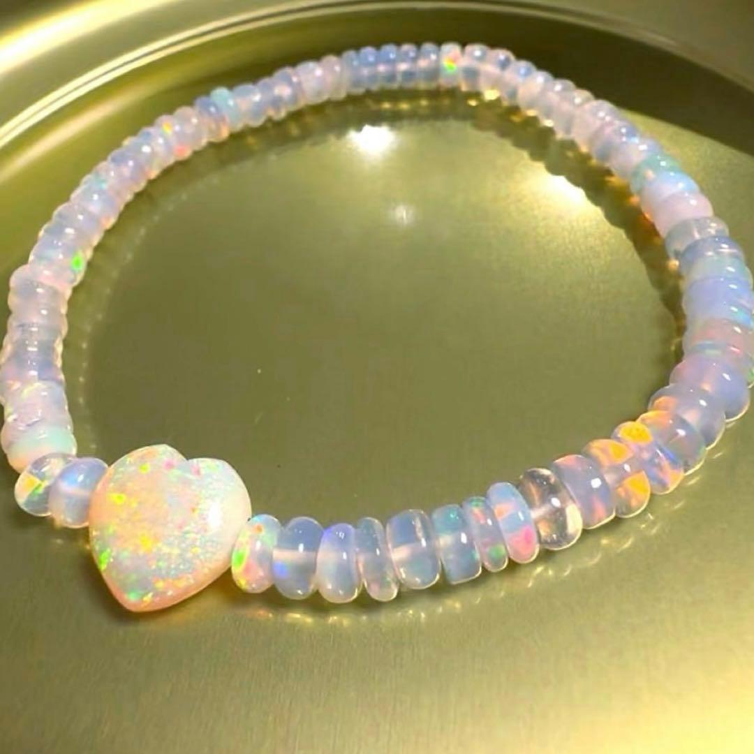 【宝石質】　プレシャスオパール　ハートカット　ブレスレット　激レア