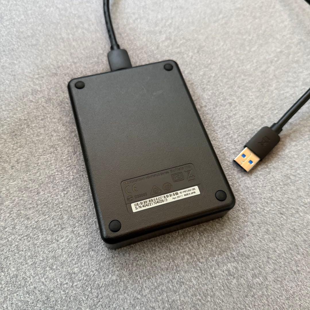 BUFFALO ポータブル 外付けHDD 2TB HD-PNF2.0U3-GBE