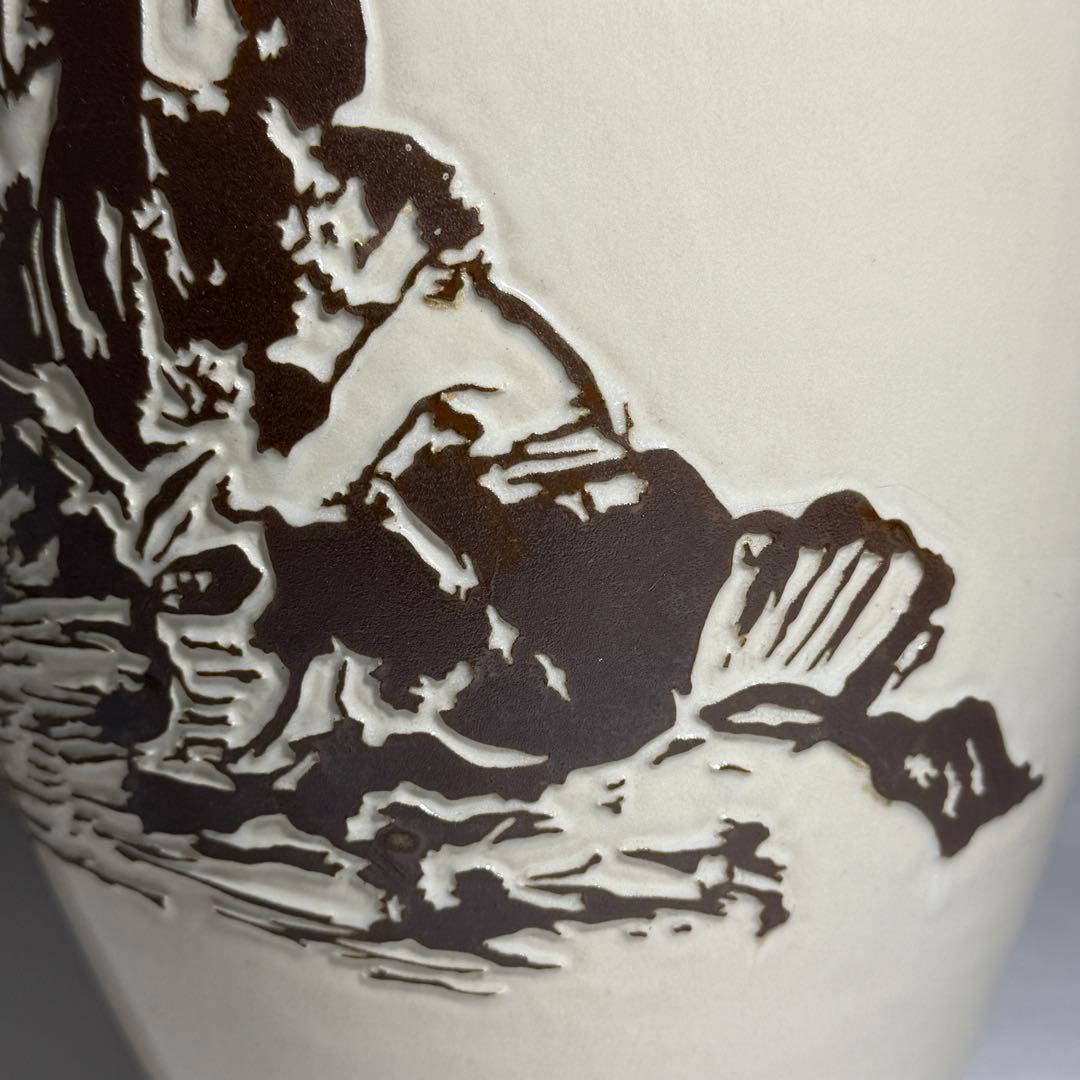 ◆韓国無形文化財【曹基正】作 白磁浮彫人物図大花瓶 45.3cm 無等窯 共箱◆