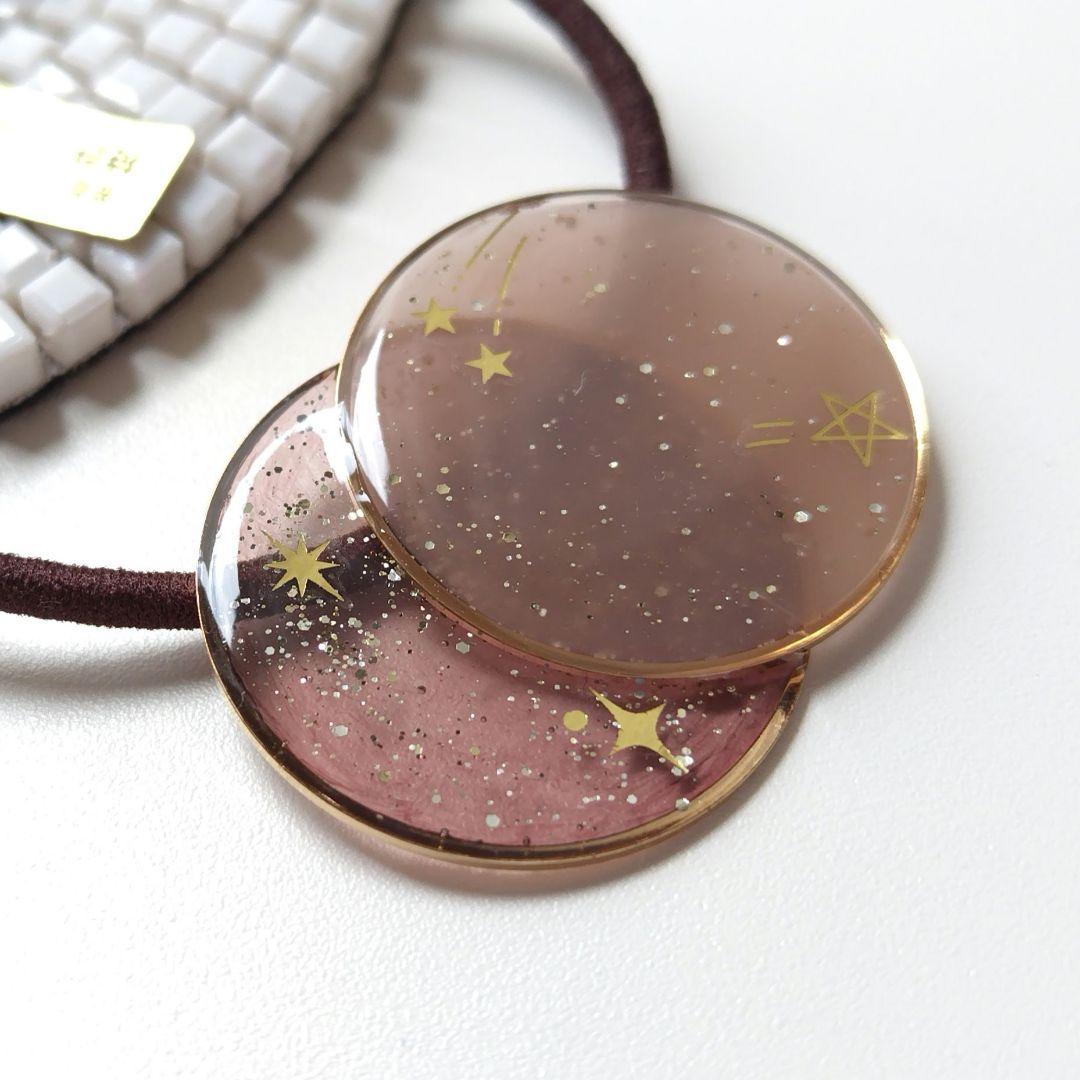 ハンドメイド ブラウン星模様 ヘアゴム