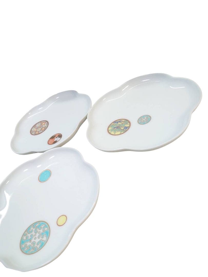 未使用　希少　深川製磁　寿赤絵梅型銘々皿揃 5枚セット