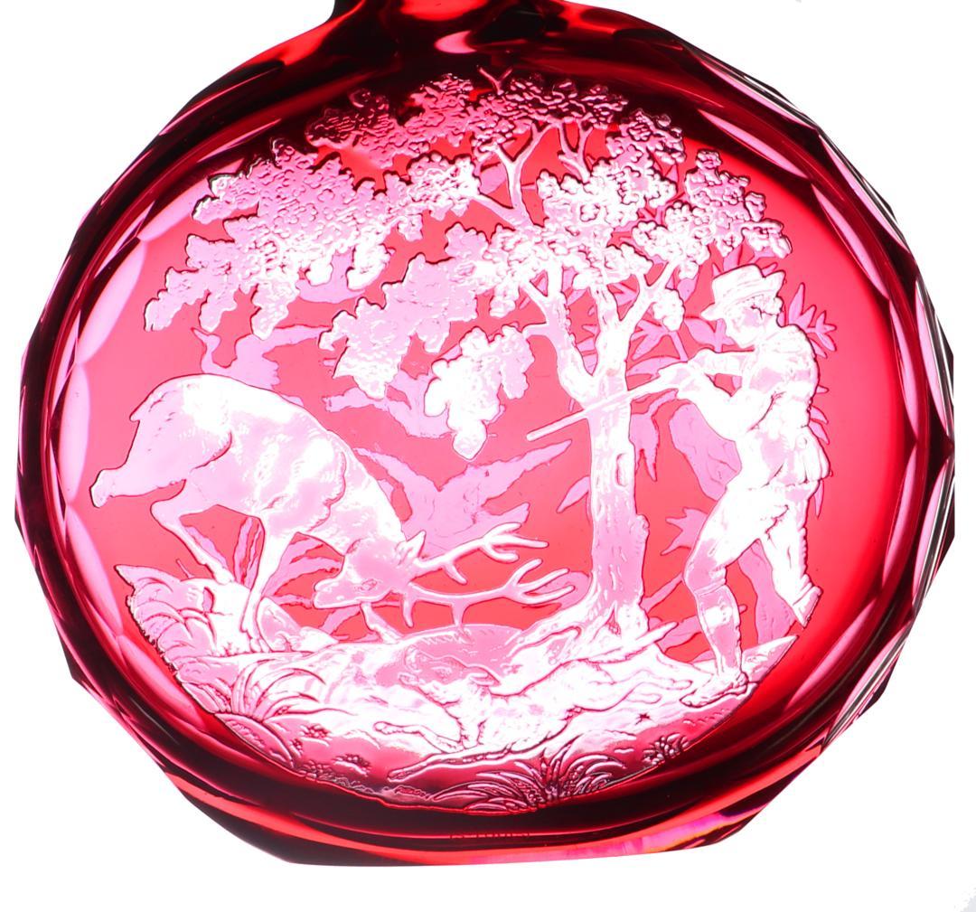 オールド・サンルイ 美品 ルビー被せクリスタル カメオ彫刻 香水瓶 二つの情景