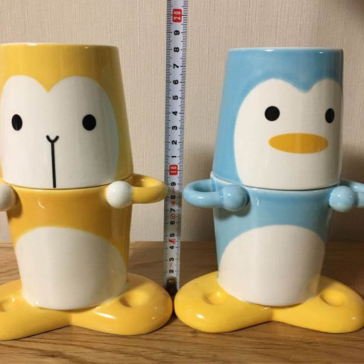 シンジカトウ　陶器製　歯ブラシスタンド&コップ　ペンギン・おさるさん　セット