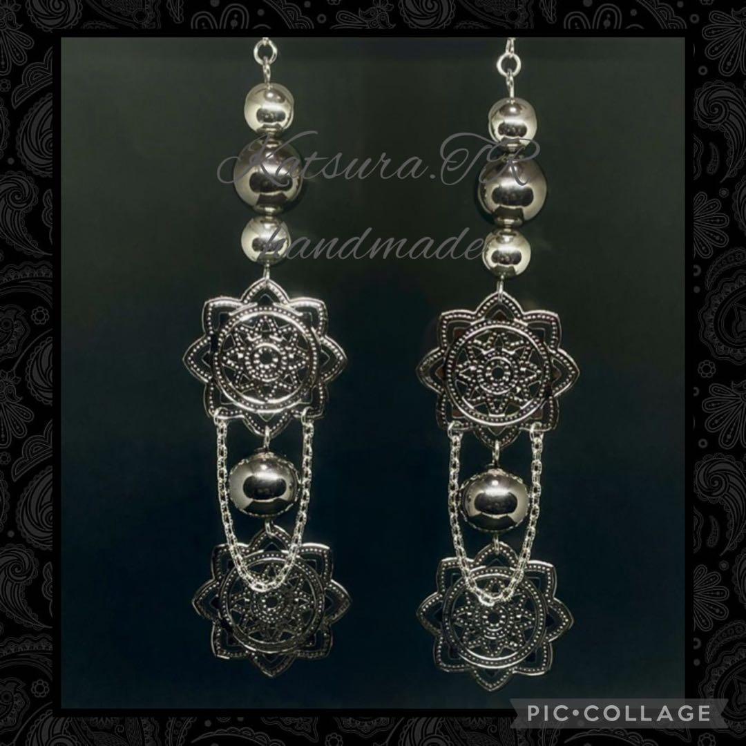 No.1165 魔法陣ミステリアスロングピアス　チェーンピアス　大ぶりイヤリング