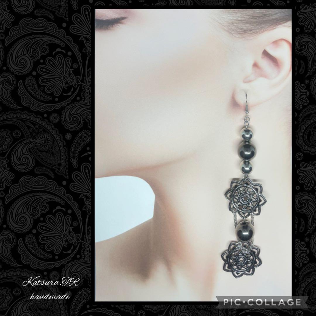 No.1165 魔法陣ミステリアスロングピアス　チェーンピアス　大ぶりイヤリング