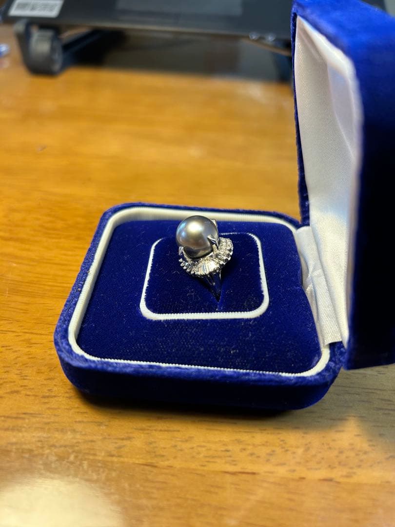 黒蝶真珠 リング ダイヤ付き 径約11.3mm D0.80ct