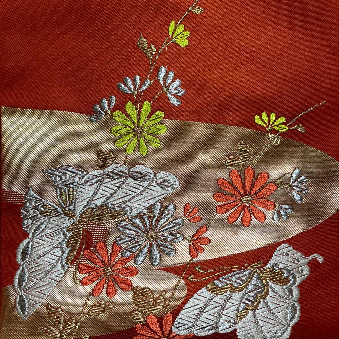 手作り　未使用帯使用　赤のキューブ型トートバッグ