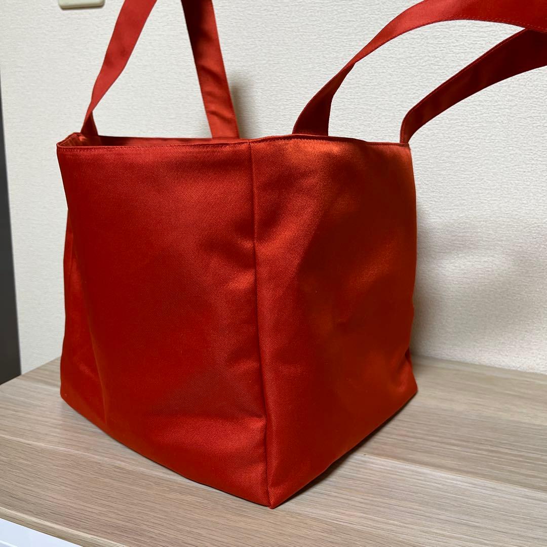 手作り　未使用帯使用　赤のキューブ型トートバッグ