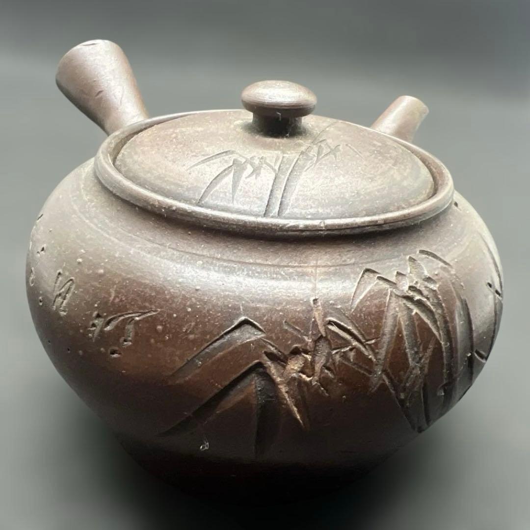 常滑焼　竹画詩文急須　骨董　時代品