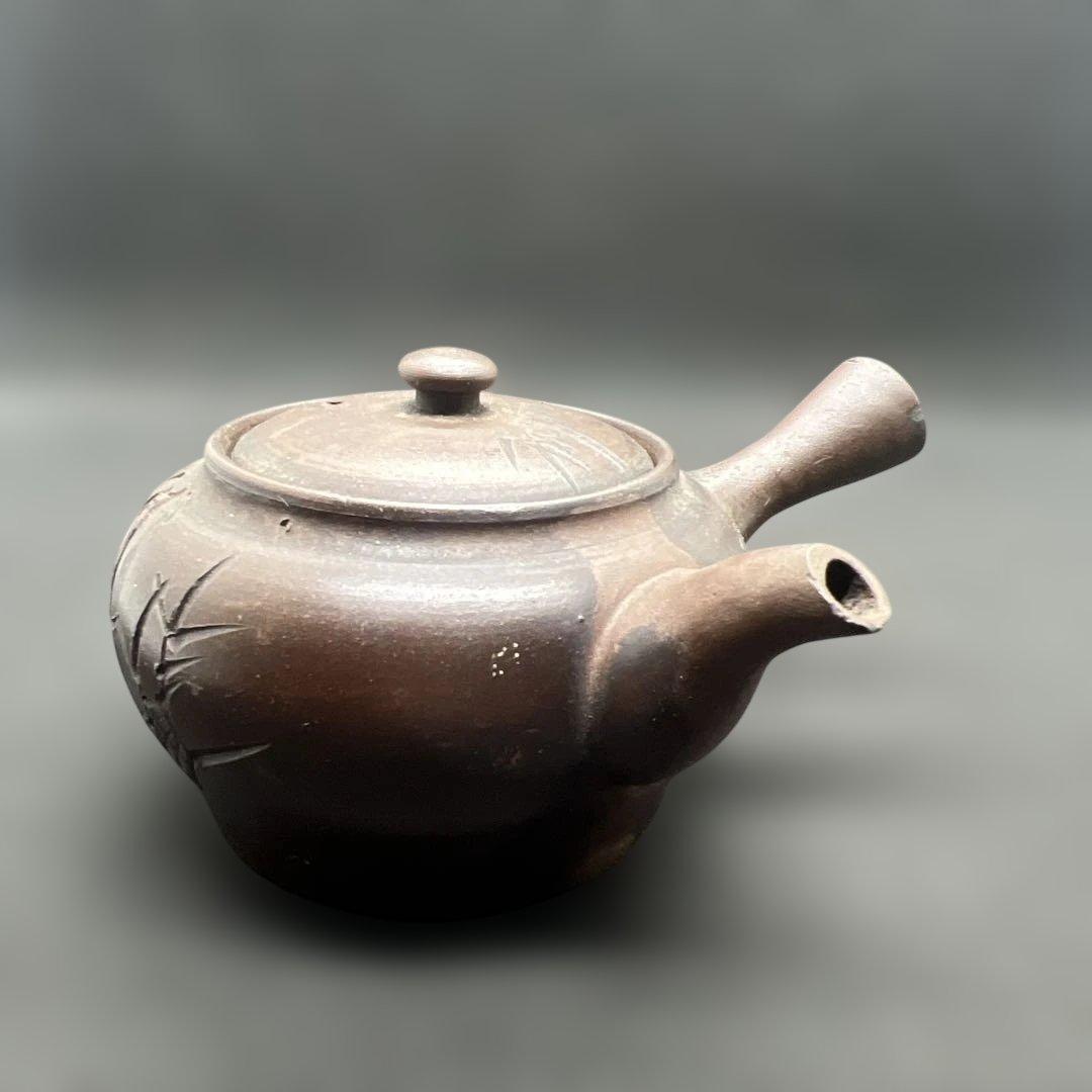 常滑焼　竹画詩文急須　骨董　時代品