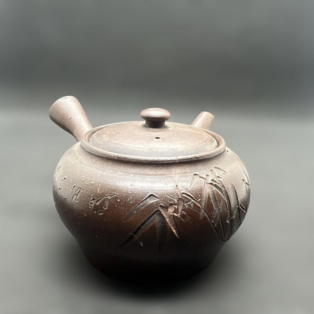 常滑焼　竹画詩文急須　骨董　時代品
