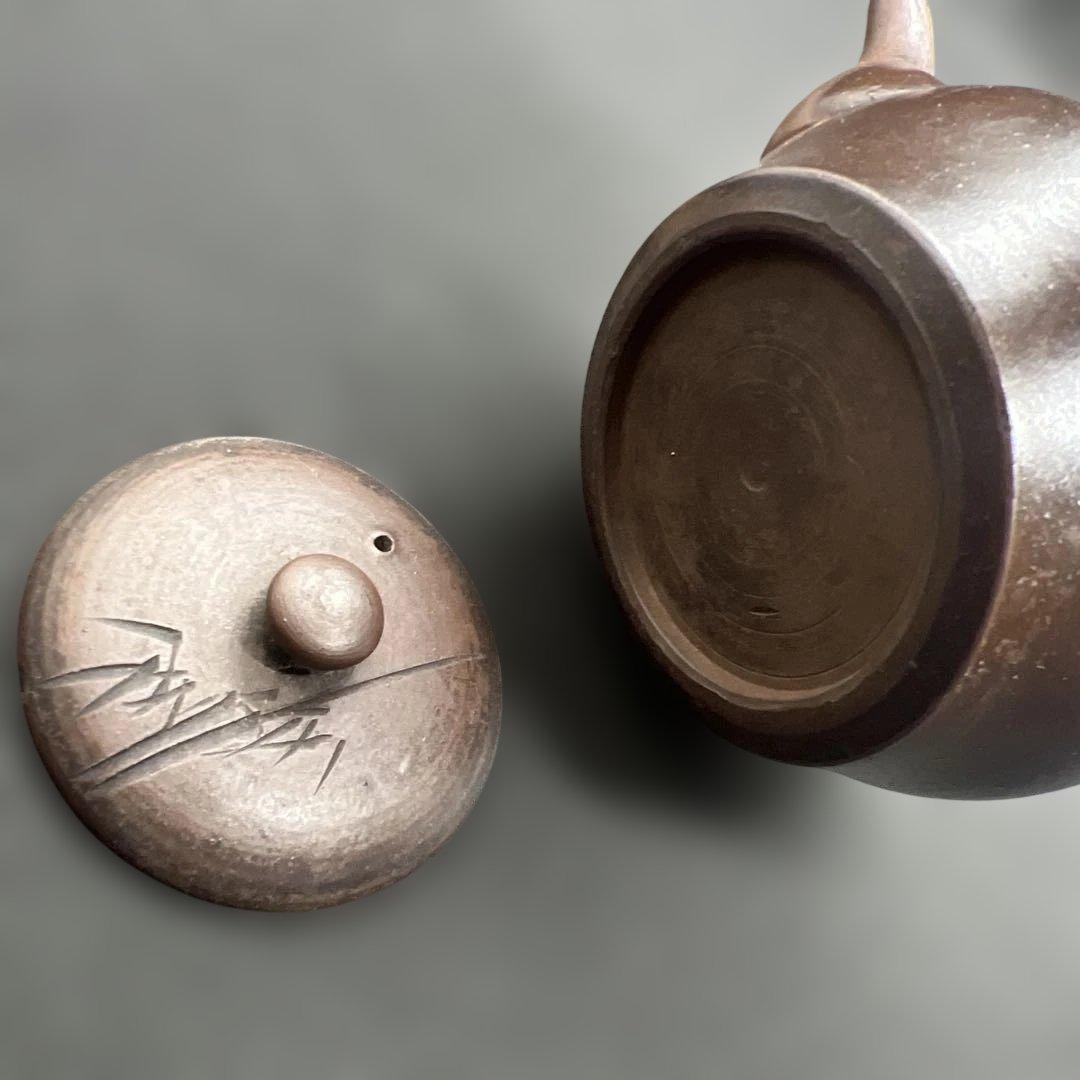 常滑焼　竹画詩文急須　骨董　時代品