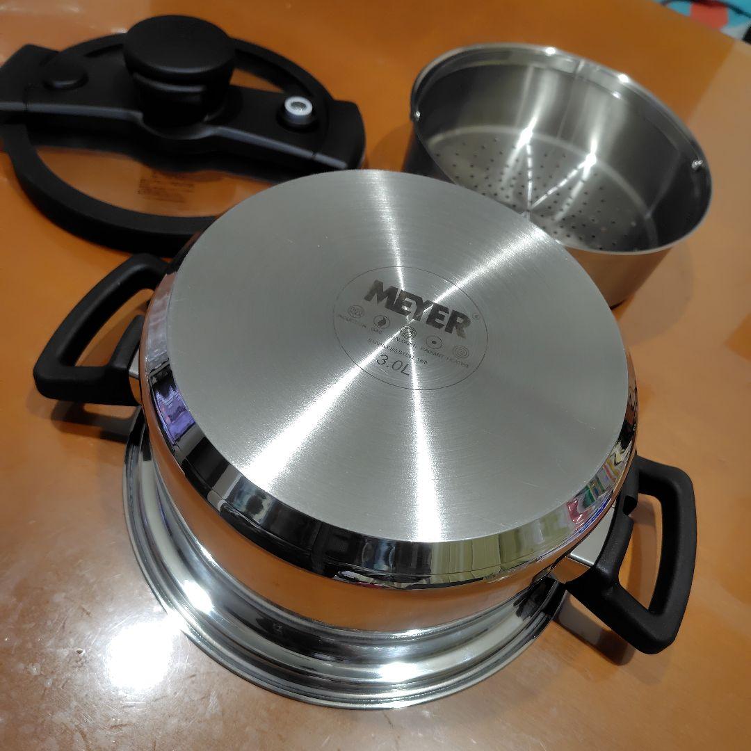 未使用　マイヤー　3L MEYER 圧力鍋 両手鍋　美品　蒸し器付