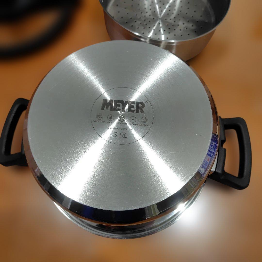 未使用　マイヤー　3L MEYER 圧力鍋 両手鍋　美品　蒸し器付
