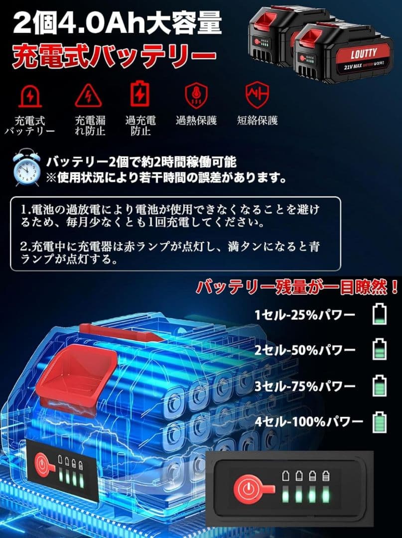 草刈り機 充電式 コードレス 4000mAh大容量バッテリー2個搭載 マキタ