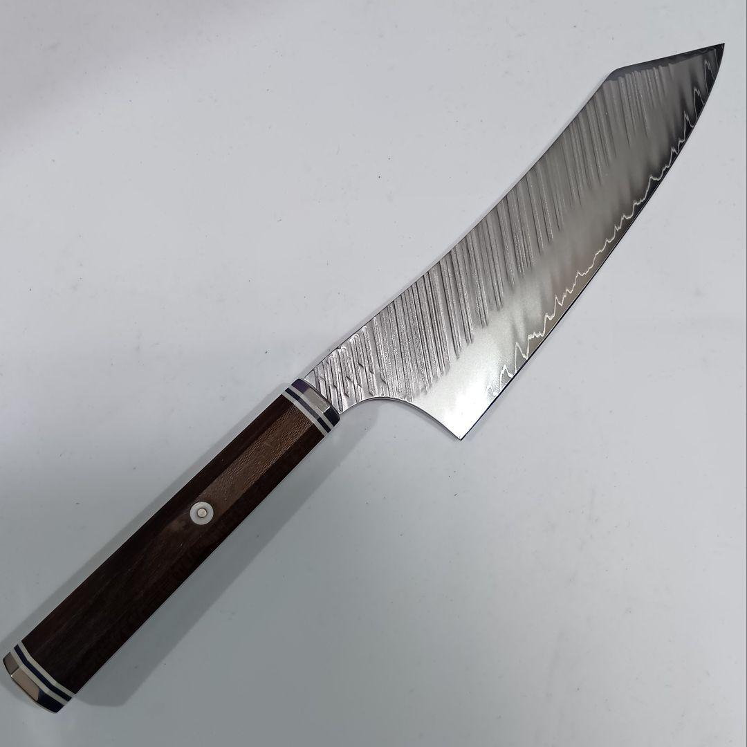 鬼反り切付型 V金10号 9層ダマスカス鋼 牛刀 包丁 22cm 黒檀八角柄