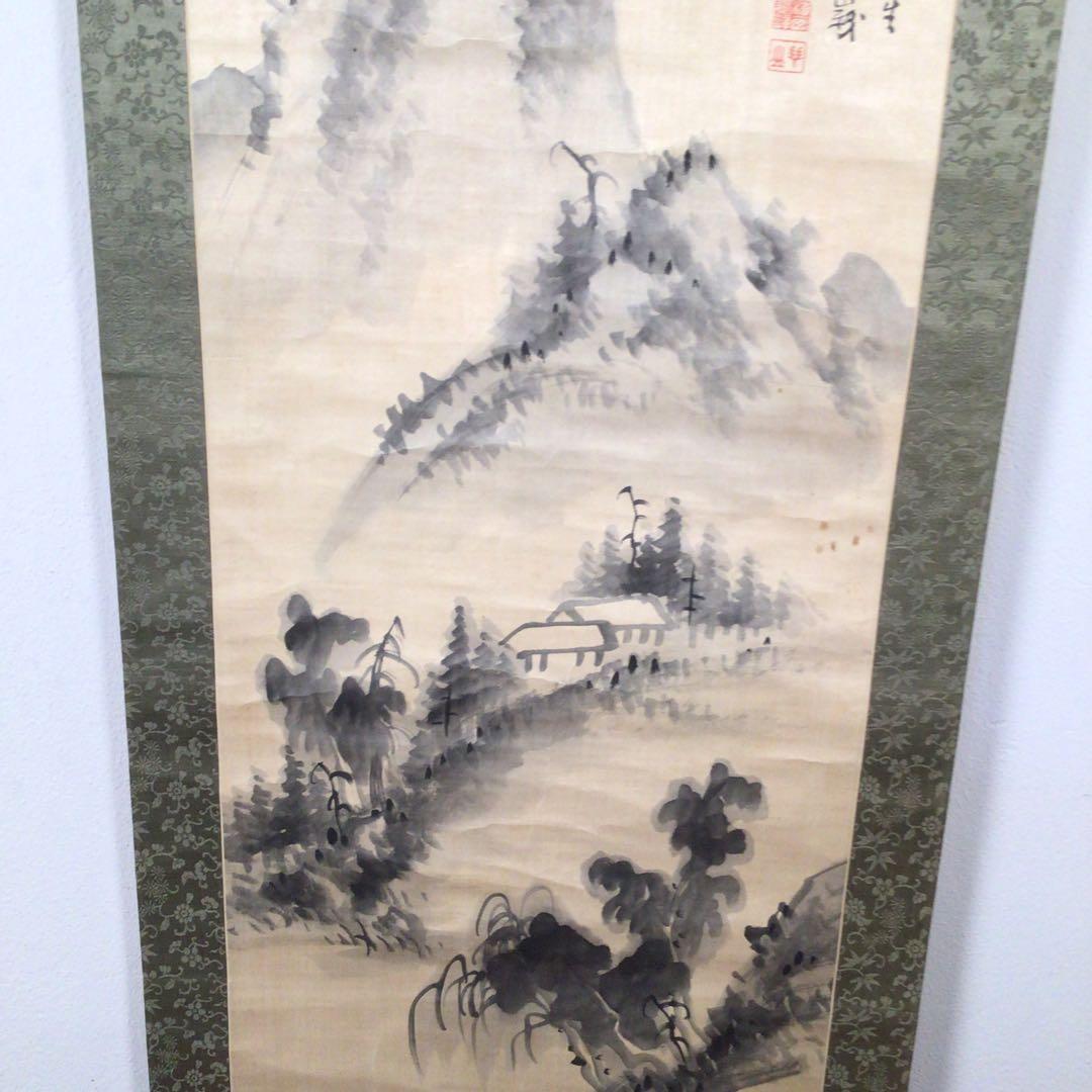 No3970 掛軸　吉嗣拝山　山水画賛　肉筆絹本　文人画　中国画　古画　送料無料