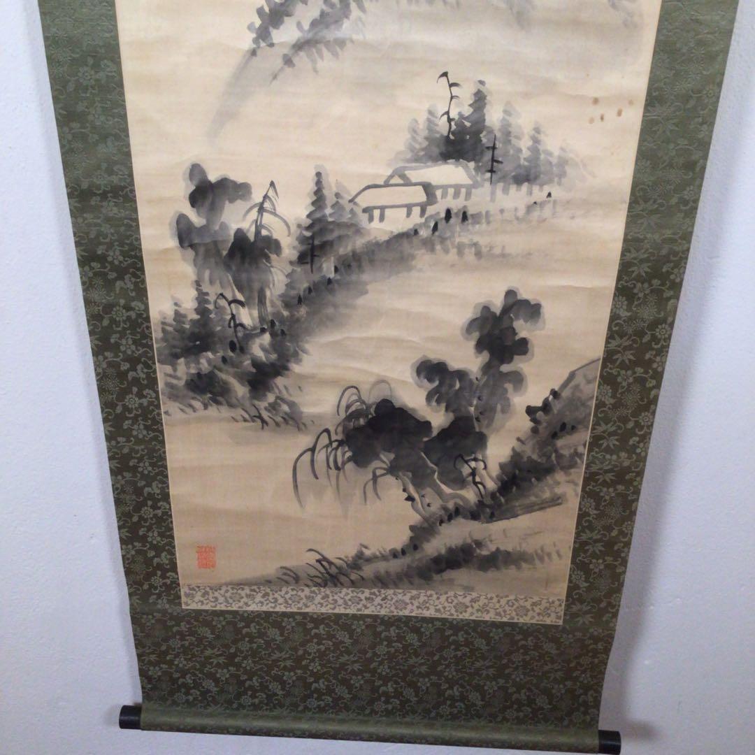 No3970 掛軸　吉嗣拝山　山水画賛　肉筆絹本　文人画　中国画　古画　送料無料