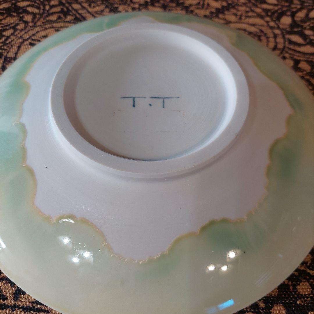 辻輝子⭐女流陶芸家⭐飾り皿⭐グリーングラデーション⭐直径24.5cm