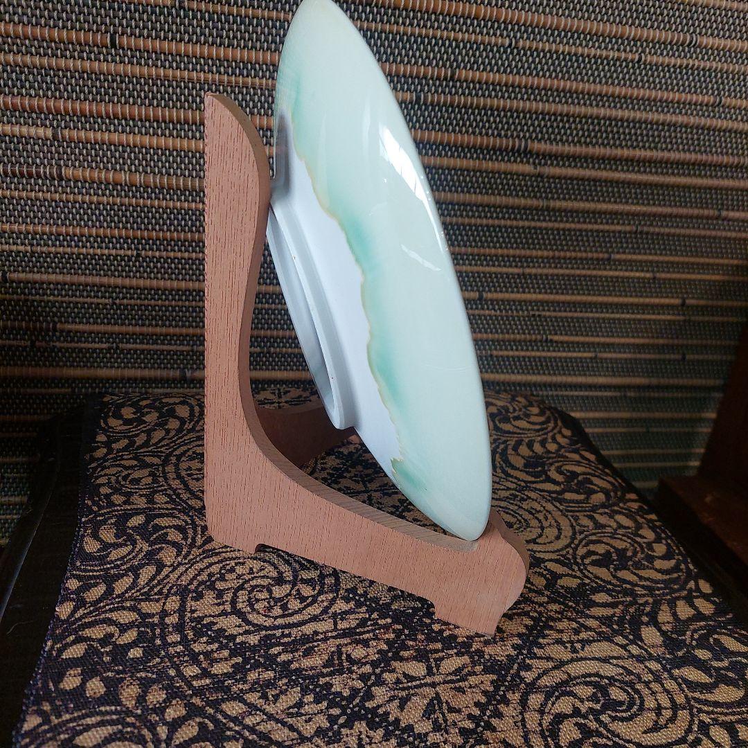 辻輝子⭐女流陶芸家⭐飾り皿⭐グリーングラデーション⭐直径24.5cm