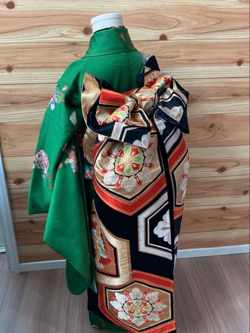 和裁師直伝！　七五三　7歳　作り帯　黒地　金糸　だらり風