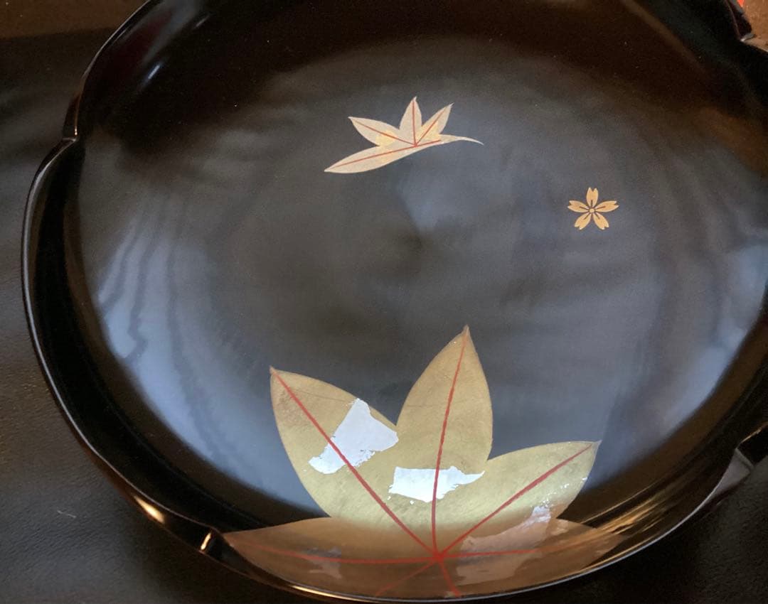 山中塗　山中漆器　漆塗り 天然木　木製　金蒔絵　盛鉢　菓子鉢&茶托５枚　未使用