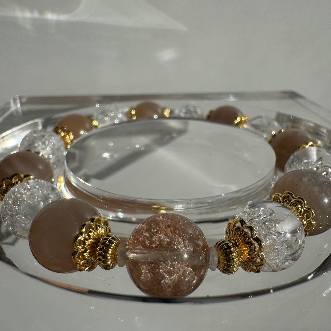 セール　一点物　天然石　ハンドメイドブレス　ガーデンルチル　水晶　ムーンストーン