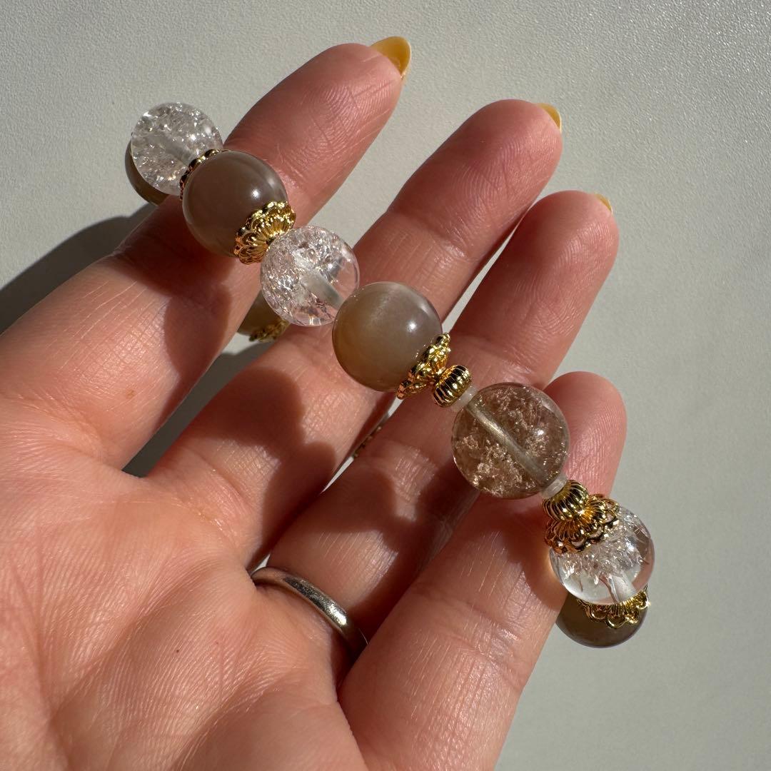 セール　一点物　天然石　ハンドメイドブレス　ガーデンルチル　水晶　ムーンストーン