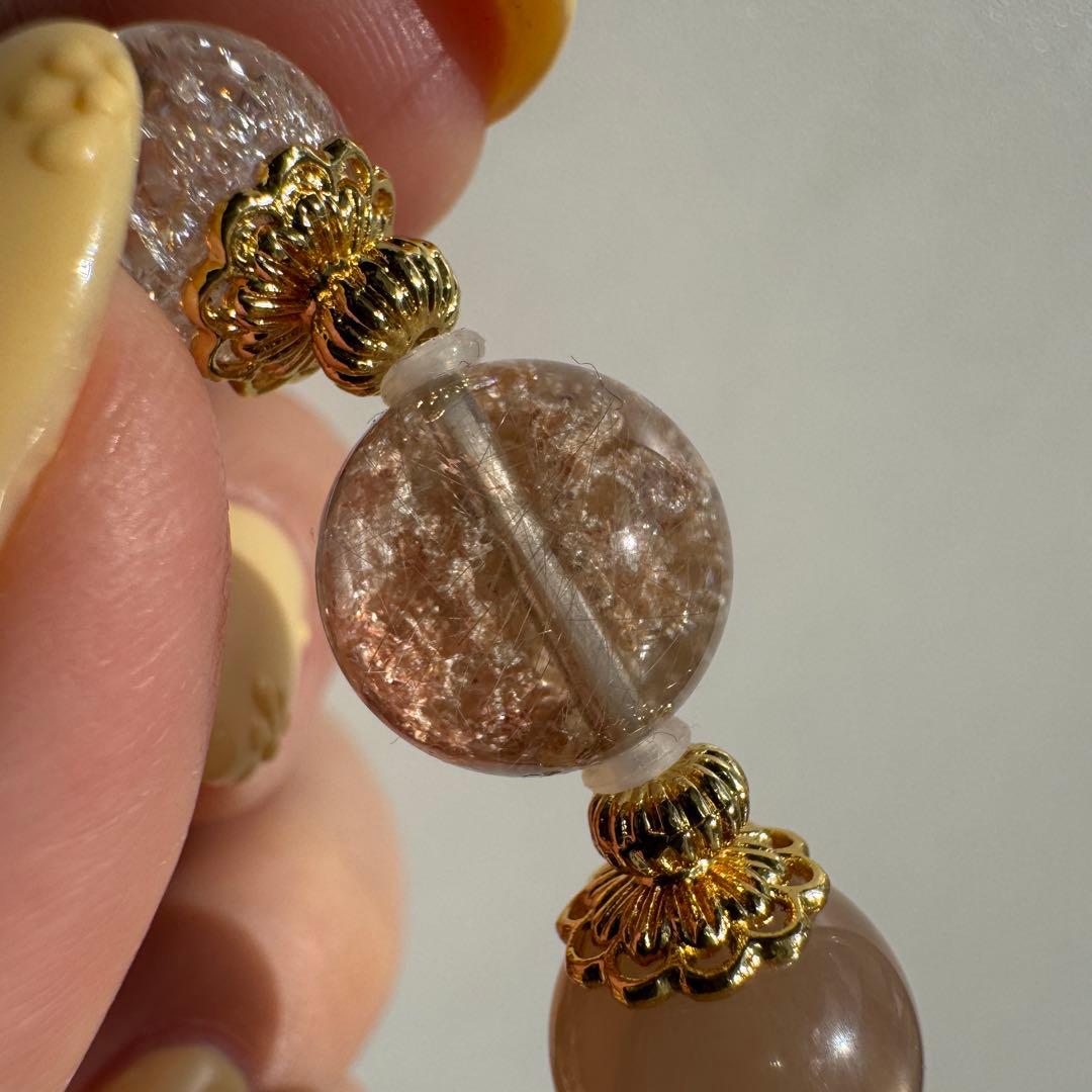 セール　一点物　天然石　ハンドメイドブレス　ガーデンルチル　水晶　ムーンストーン