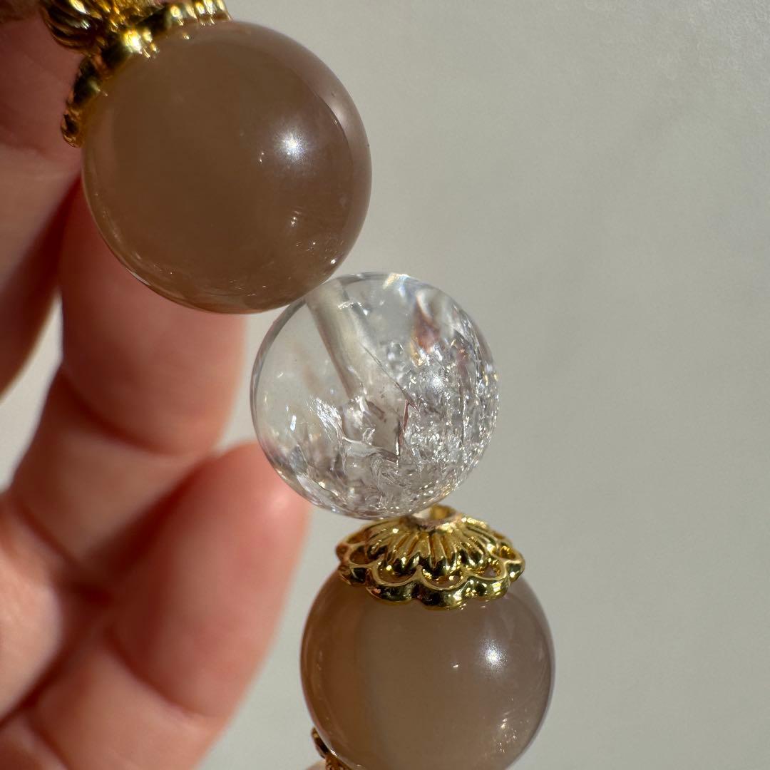 セール　一点物　天然石　ハンドメイドブレス　ガーデンルチル　水晶　ムーンストーン