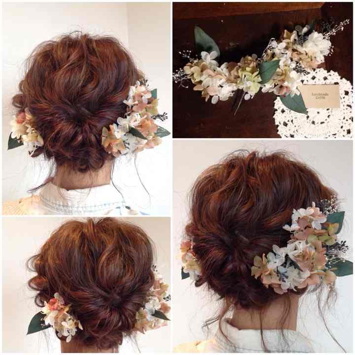 1600円 本物花 葉 髪飾り ユーカリ あじさい 卒業 入学 ブライダル