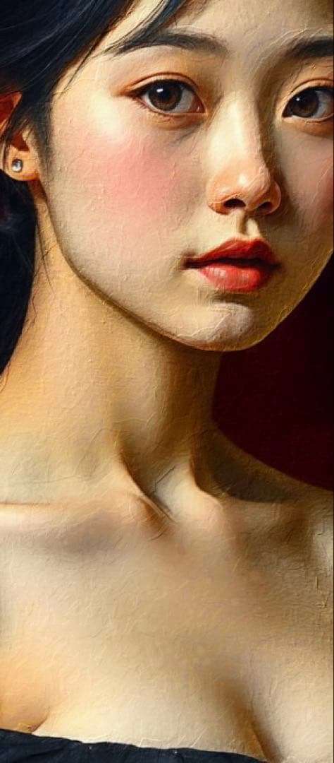 オリジナルハンドメイド絵画・リアリズム 女性画 赤背景