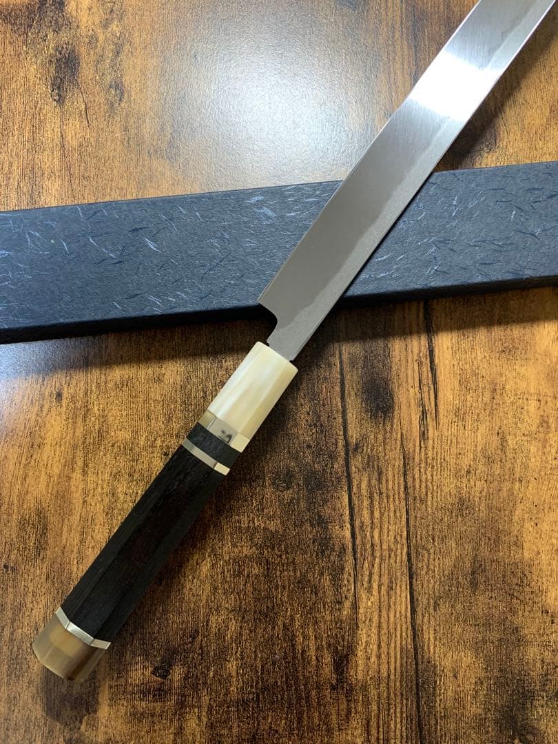 玄海正国 蛸引 先丸　包丁　水本焼 尺　鏡面　黒檀白水牛銀巻柄