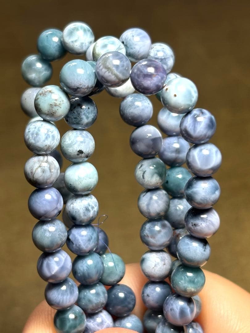 天然石ブレスレット　パープルラリマー3連ブレス約5.5㎜（新品未使用） 【幻】