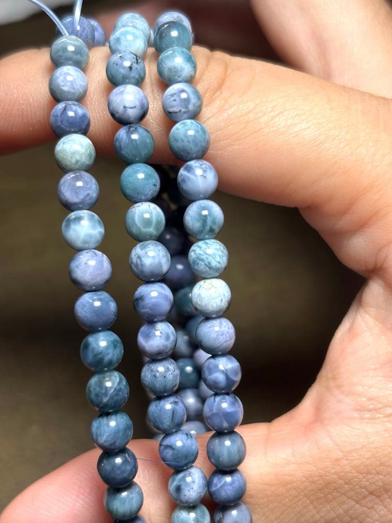 天然石ブレスレット　パープルラリマー3連ブレス約5.5㎜（新品未使用） 【幻】