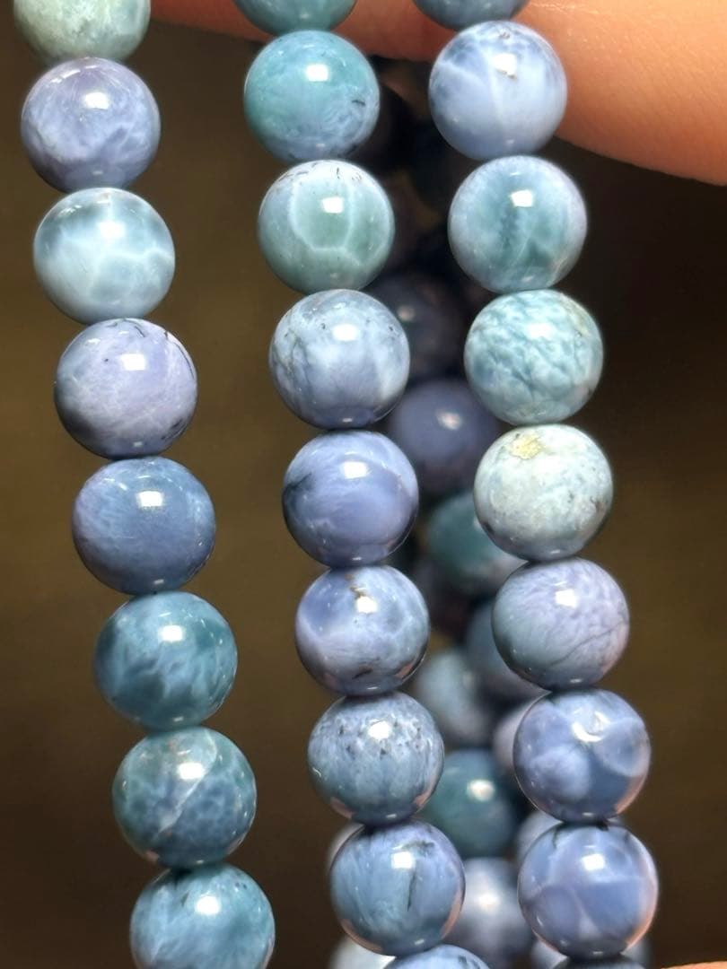 天然石ブレスレット　パープルラリマー3連ブレス約5.5㎜（新品未使用） 【幻】