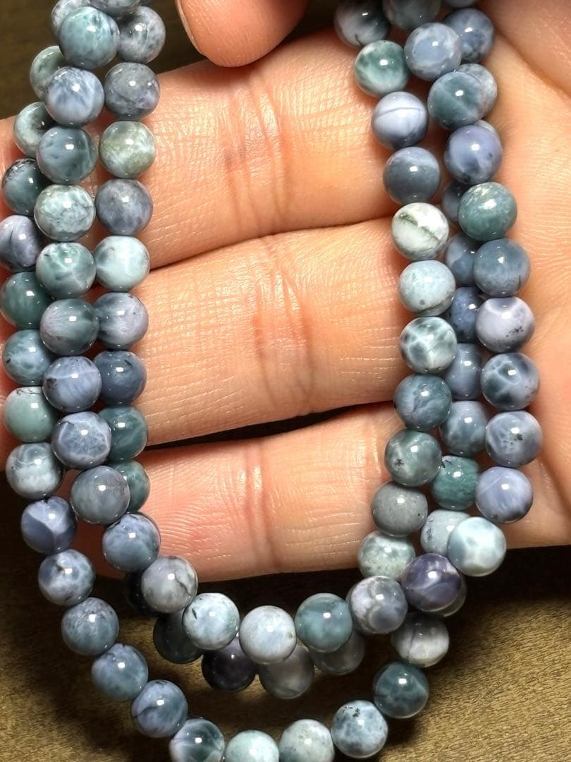 天然石ブレスレット　パープルラリマー3連ブレス約5.5㎜（新品未使用） 【幻】