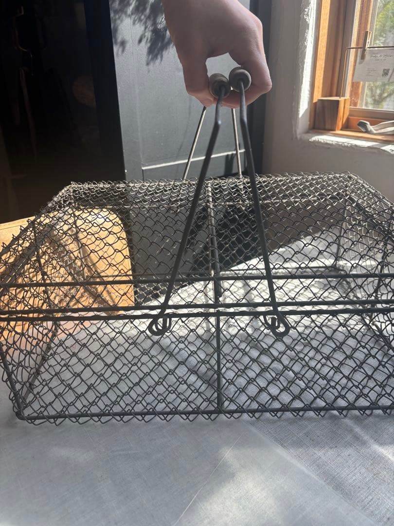 ワイヤーメッシュバスケット 持ち手付き　マルシェ　アンティーク風