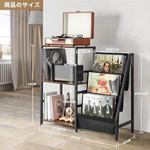 新品未開封 レコード収納ラック、3段レコードラック、200枚のレコードを収納でき