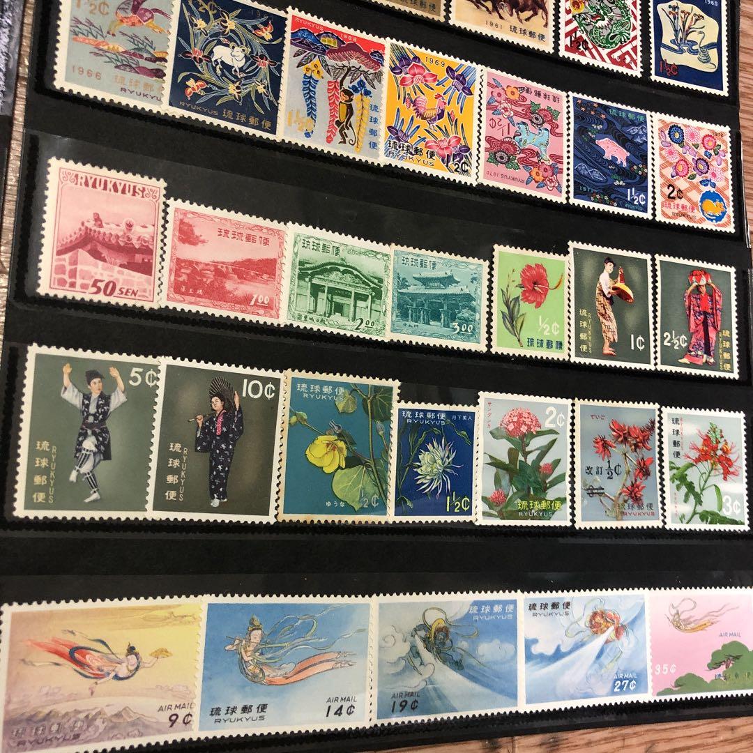 琉球切手138種コレクション！貝、蟹、民芸、文化財、年賀、舞踊切手等　鑑賞シート