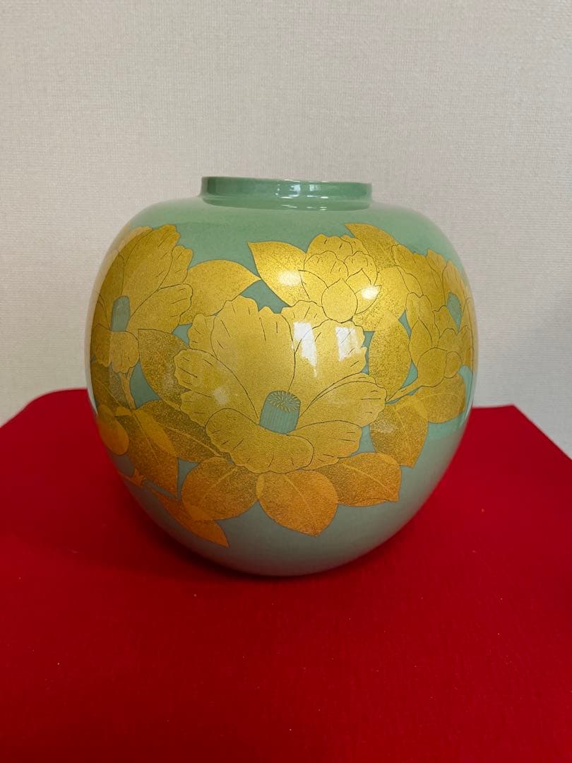 人間国宝 吉田美統 釉裏金彩 椿文 壷 共箱 共布 栞 Y32