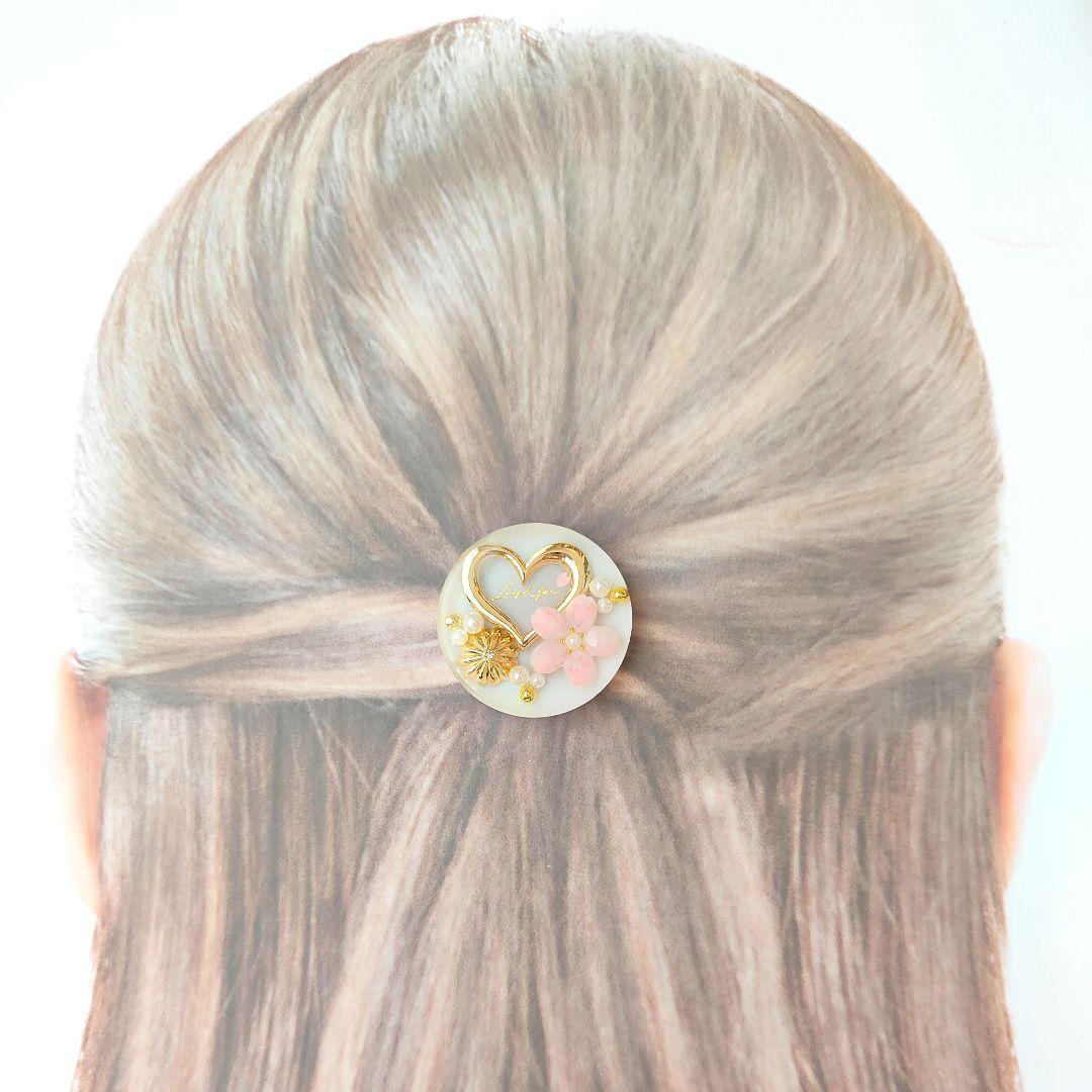 《No.2619❀》ハンドメイド　レジンヘアゴム　桜　花びら　ハート　大