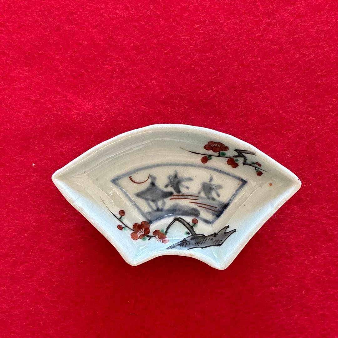 古伊万里　梅花文　扇面形　豆皿　5枚組