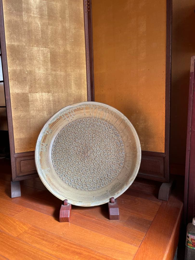 常滑焼 大皿 約57cm 都築信雄作（とされる） 印花文 飾り皿 特大 和モダン
