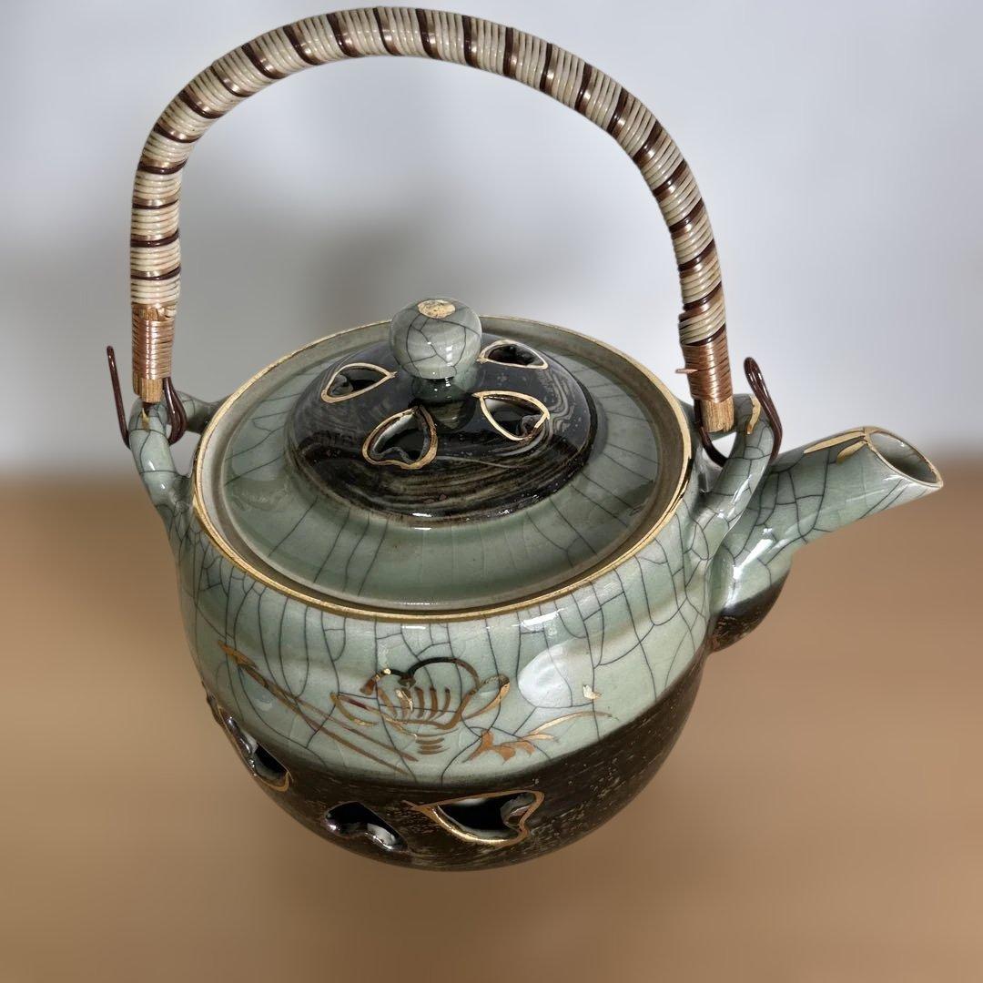 自宅保管品未使用　相馬焼 特大急須 双馬 金馬 美品　湯呑み6個付き