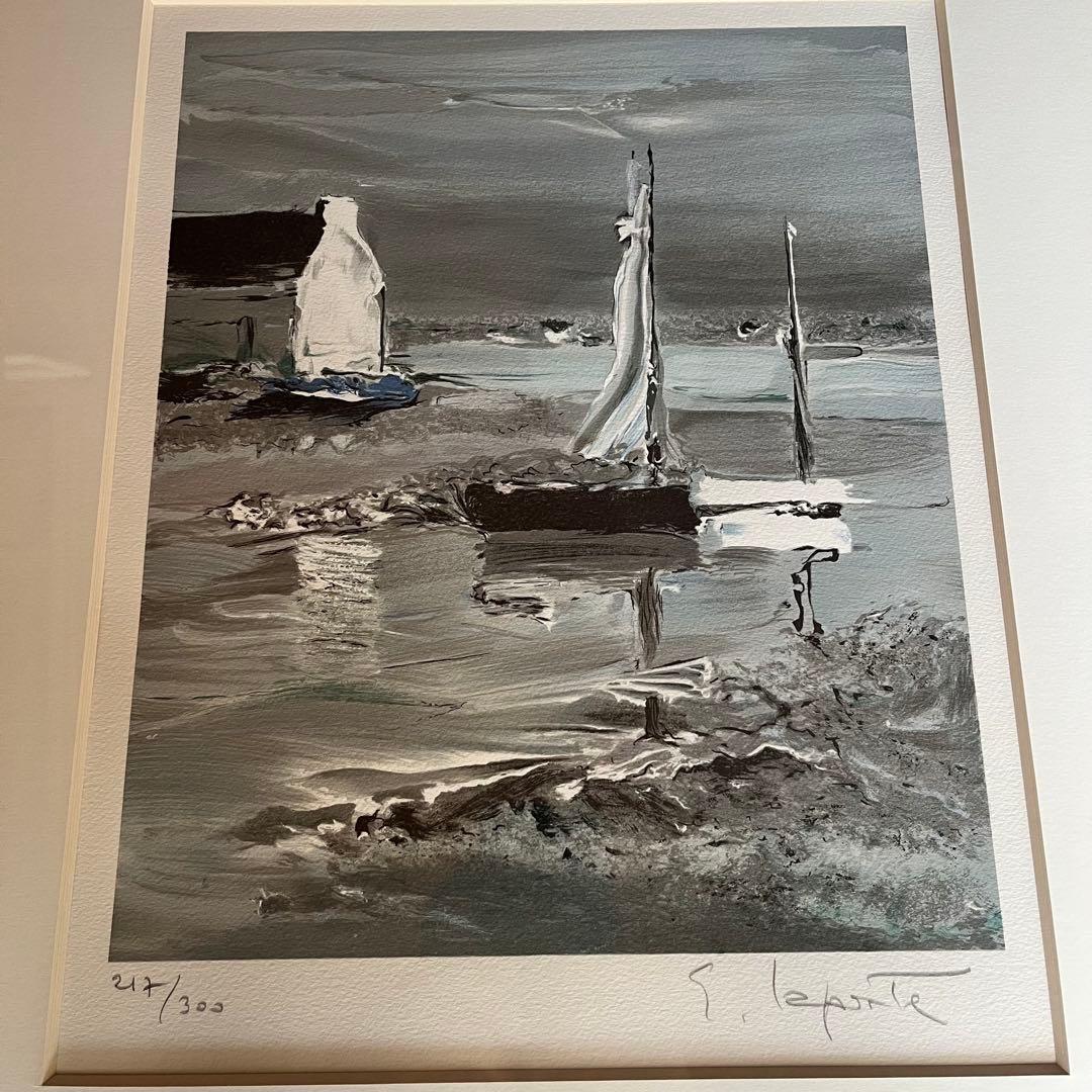 ジョルジュ・ラポルト　「夕べの帆船」　リトグラフ