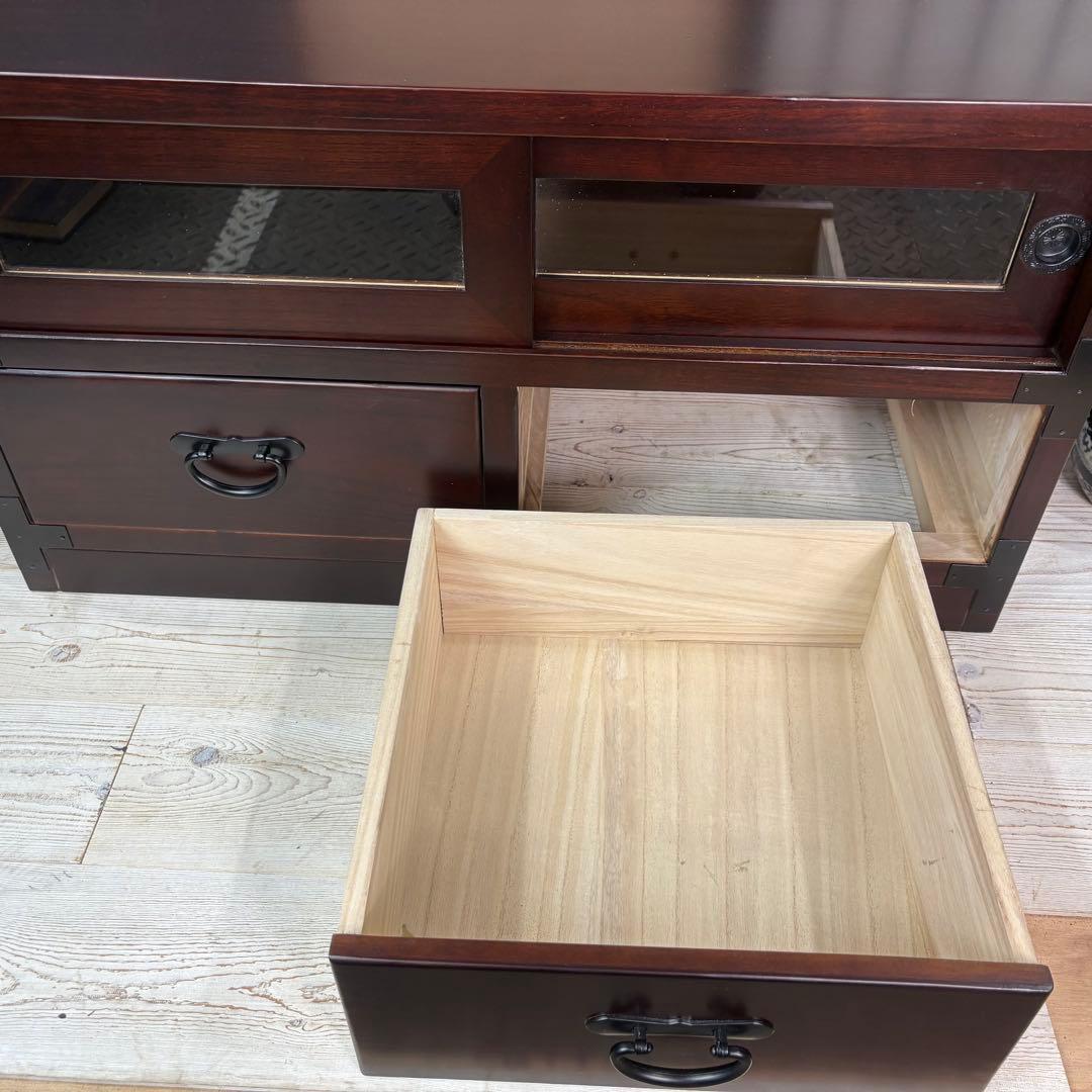 セール中！民芸家具木製ガラス戸付きテレビ台サイドボードTV台チェスト飾り棚桐無垢