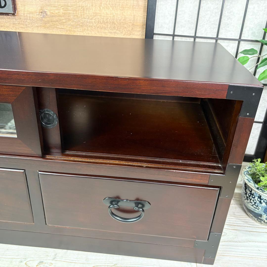 セール中！民芸家具木製ガラス戸付きテレビ台サイドボードTV台チェスト飾り棚桐無垢