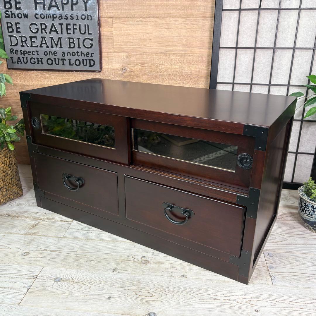 セール中！民芸家具木製ガラス戸付きテレビ台サイドボードTV台チェスト飾り棚桐無垢